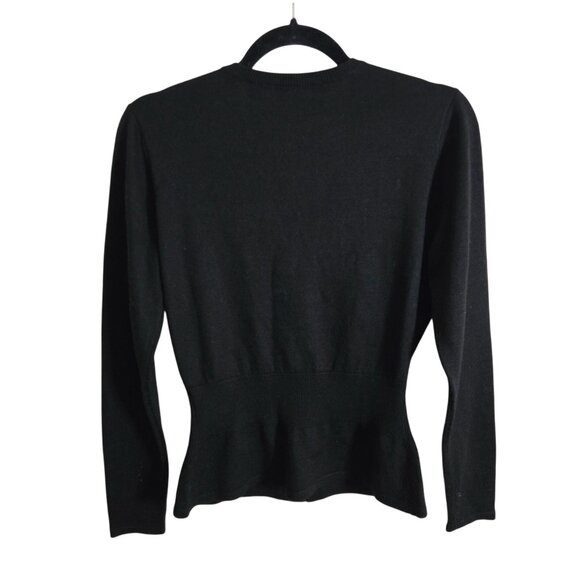 Carole Little Black Floral Embroidered V Neck Knit Button Detail Sweater Size S - Picture 3 of 6